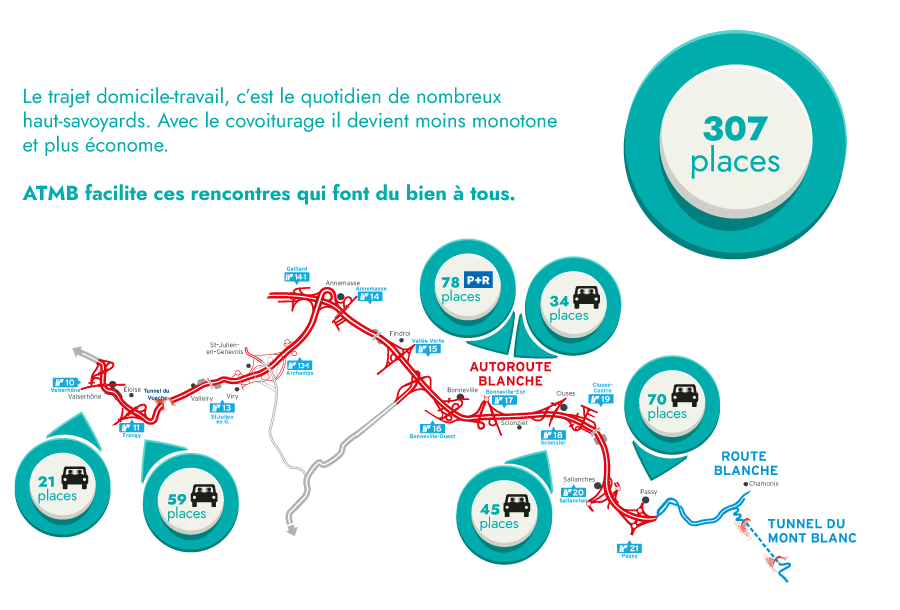 307 places de parking de covoiturages réparties sur le réseau ATMB